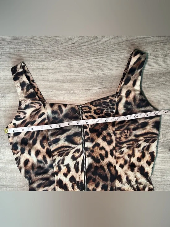 STUDIO F Leopard Print Zip-Front Mini Dress - Brown - Picture 6 of 14